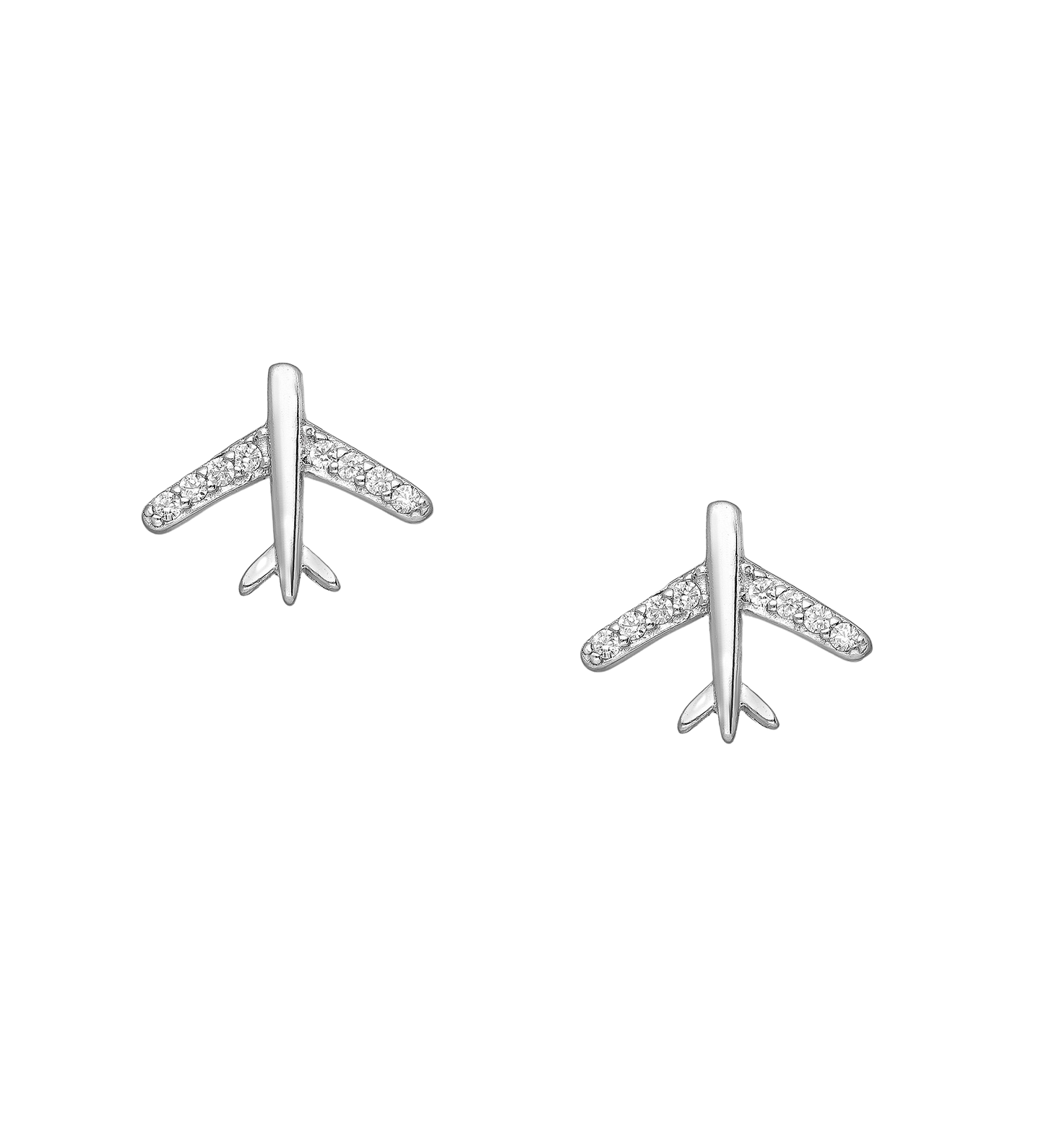 Sterling Silver Aeroplane CZ Stud Earrings