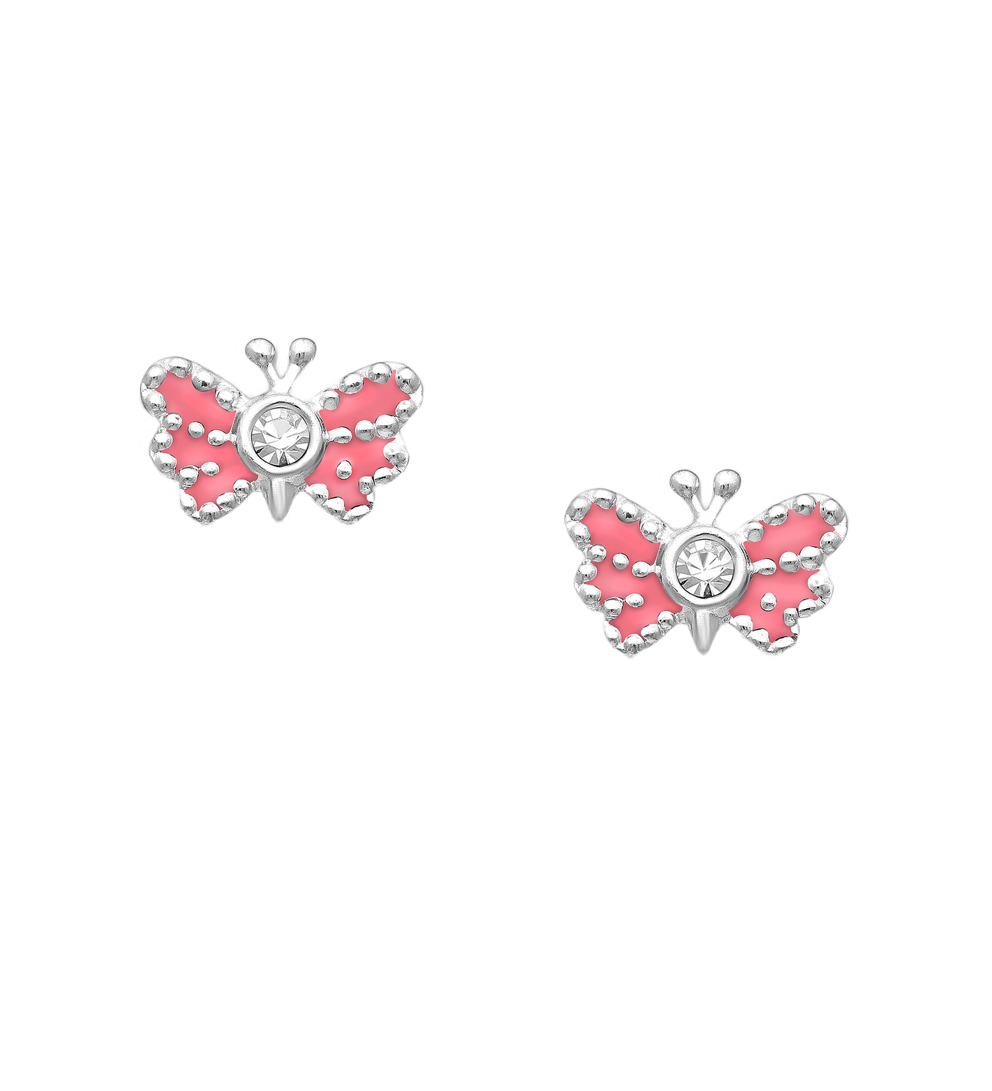 Children' Sterling Silver Pink Butterfly Stud Earrings