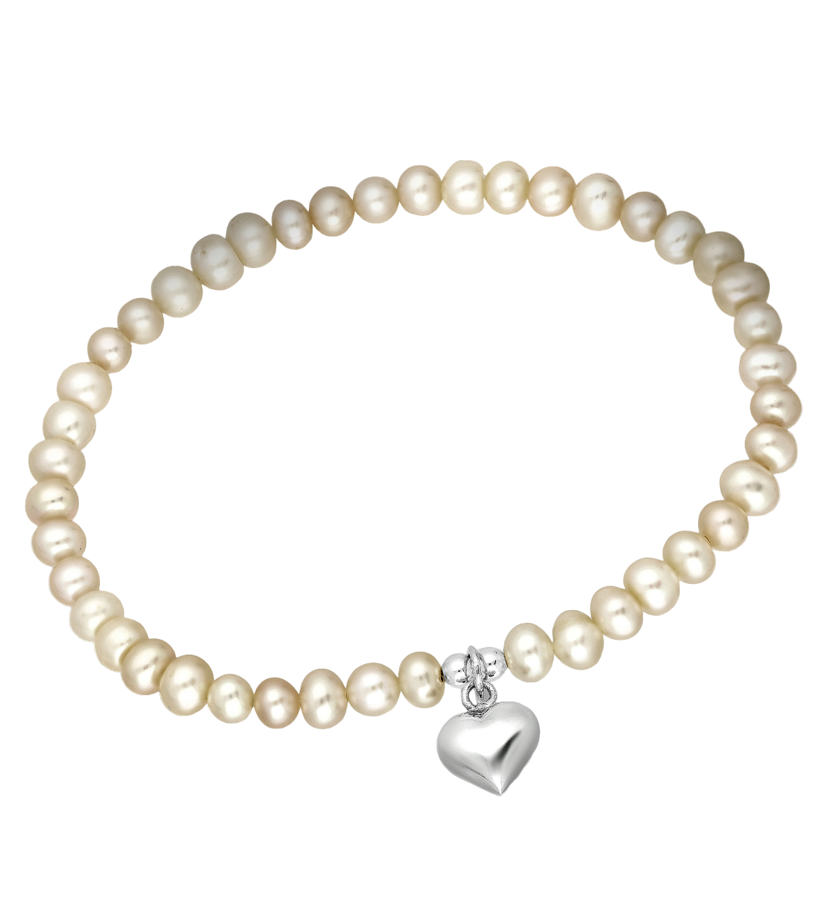 Sterling Silver Beaded freshwater Pearls Heart Bracelet