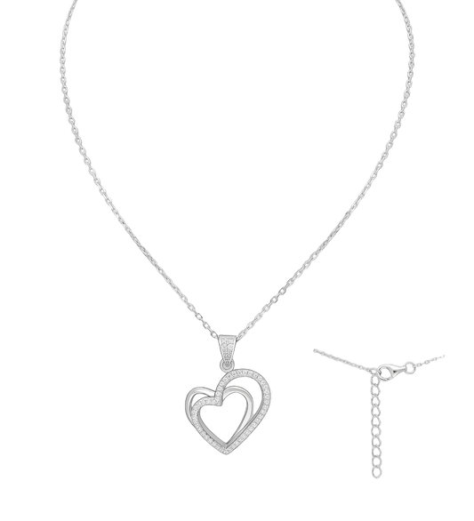 Sterling Silver Cubic Zirconia Double Heart Necklace