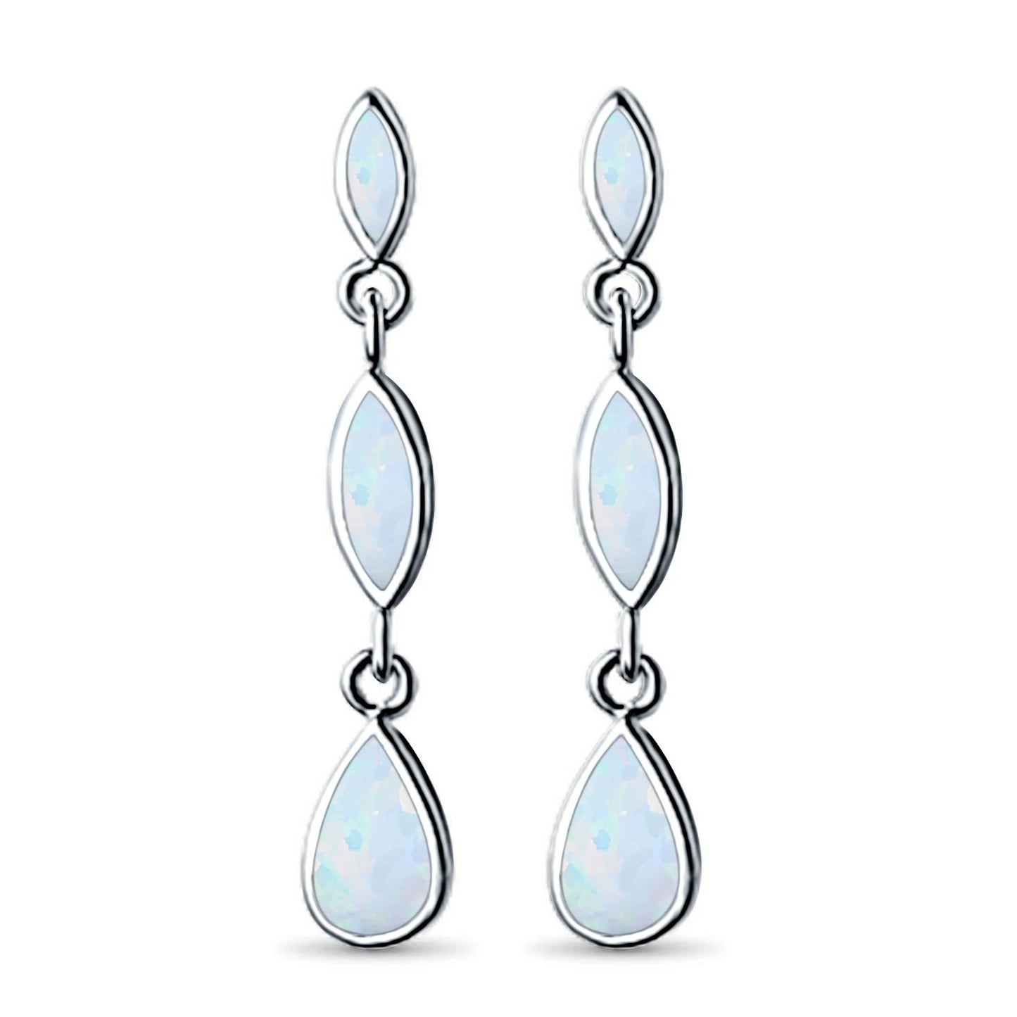 Sterling Silver Marquise Pear Shape Opal Drop Earrings