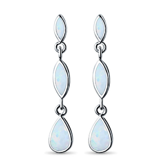 Sterling Silver Marquise Pear Shape White Opal Drop Earrings