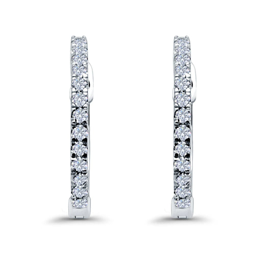 Sterling Silver 14mm CZ Half Eternity Hoop Earrings