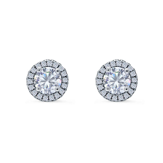 Sterling Silver 8mm Halo CZ Stud Earrings