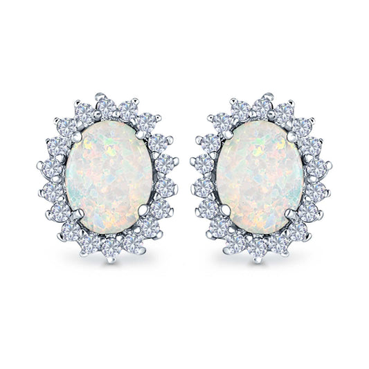 Sterling Silver White Opal Halo Stud Earrings