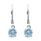 Sterling Silver Round Solitaire Aquamarine CZ Leverback Earrings