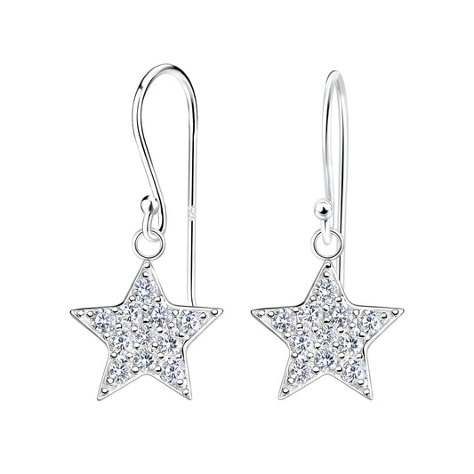 Sterling Silver Crystal Star Drop Earrings