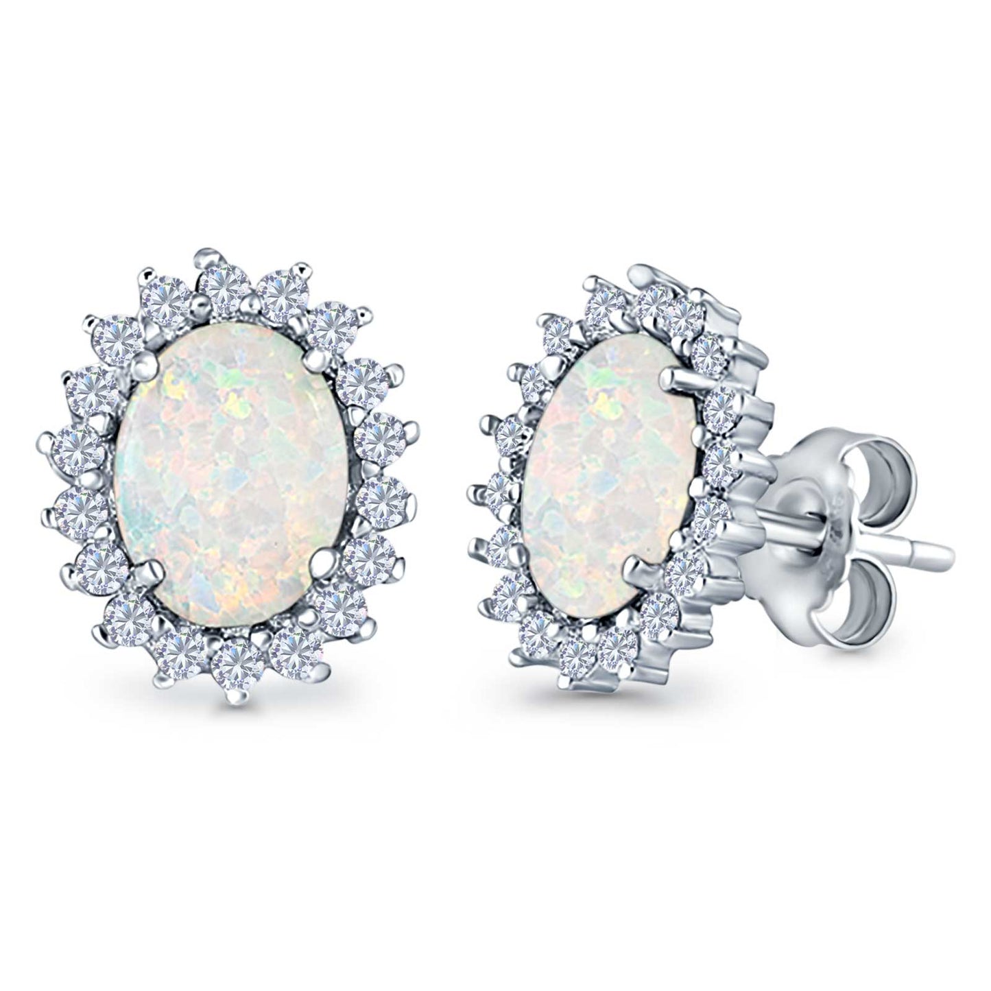 Sterling Silver White Opal Halo Stud Earrings