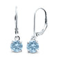 Sterling Silver Round Solitaire Aquamarine CZ Leverback Earrings