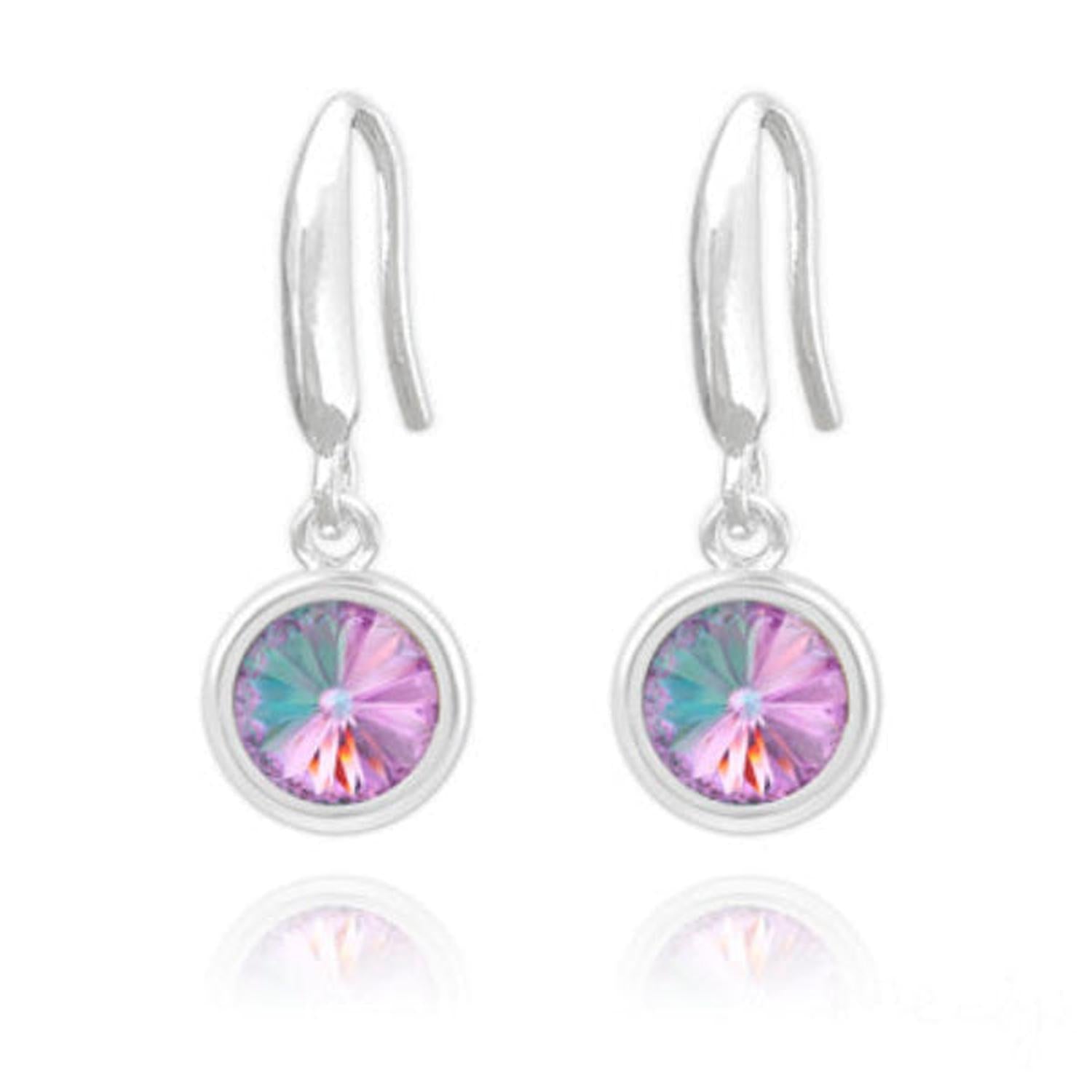 Melchior Jewellery silver drop womens earrings with round Swarovski crystals earrings Vitrail Light in pink green sparkle