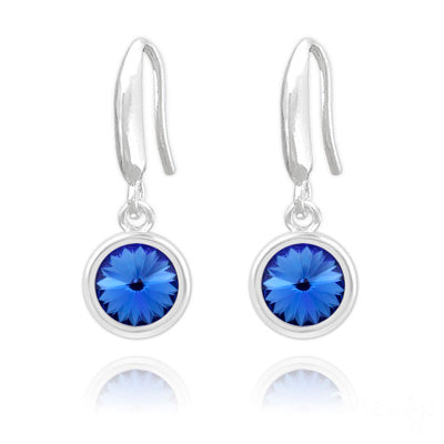 Sterling Silver Drop Earrings Created with Swarovski® Crystals - Sapphire