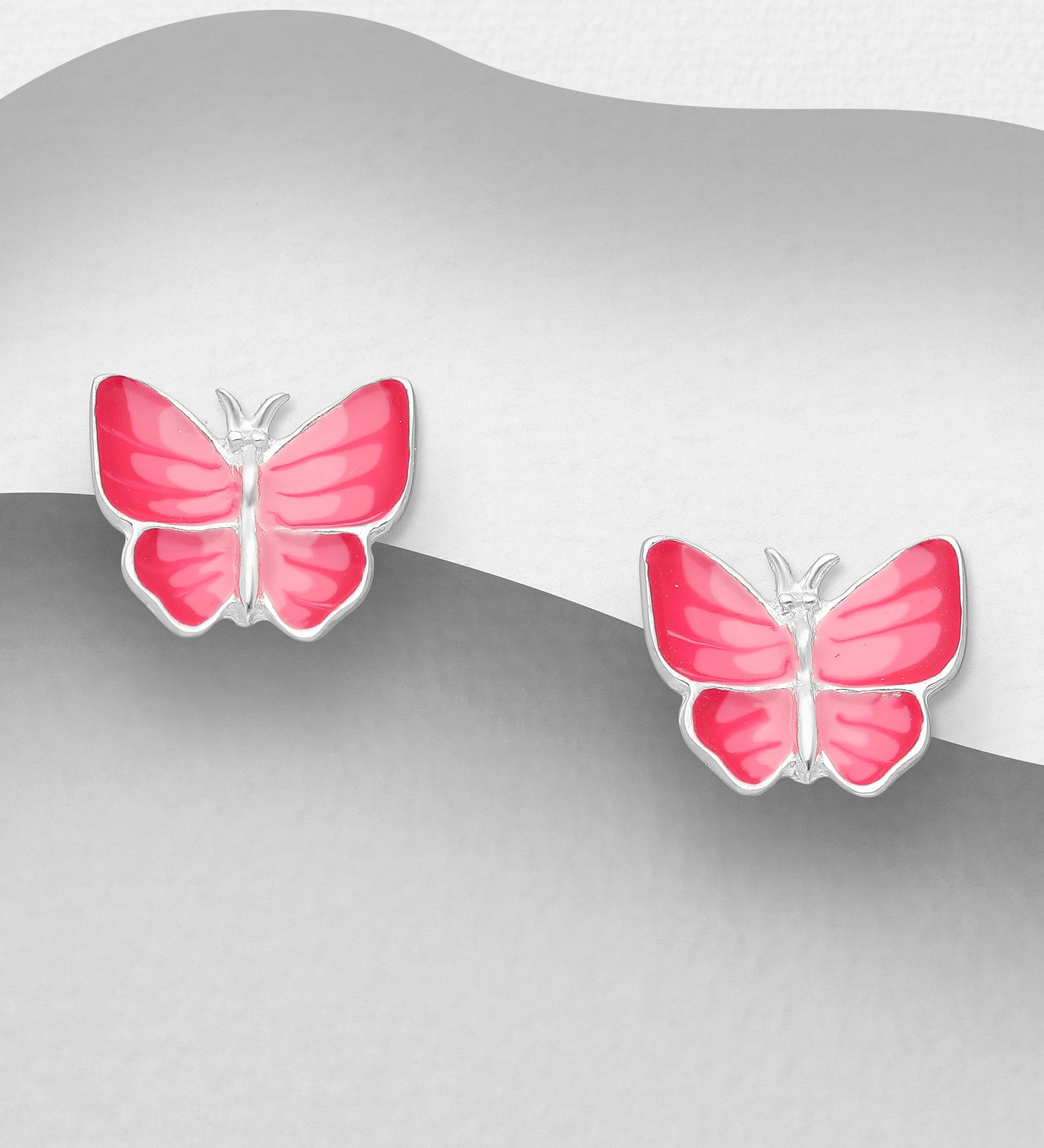 Children's Sterling Silver Pink Butterfly Stud Earrings