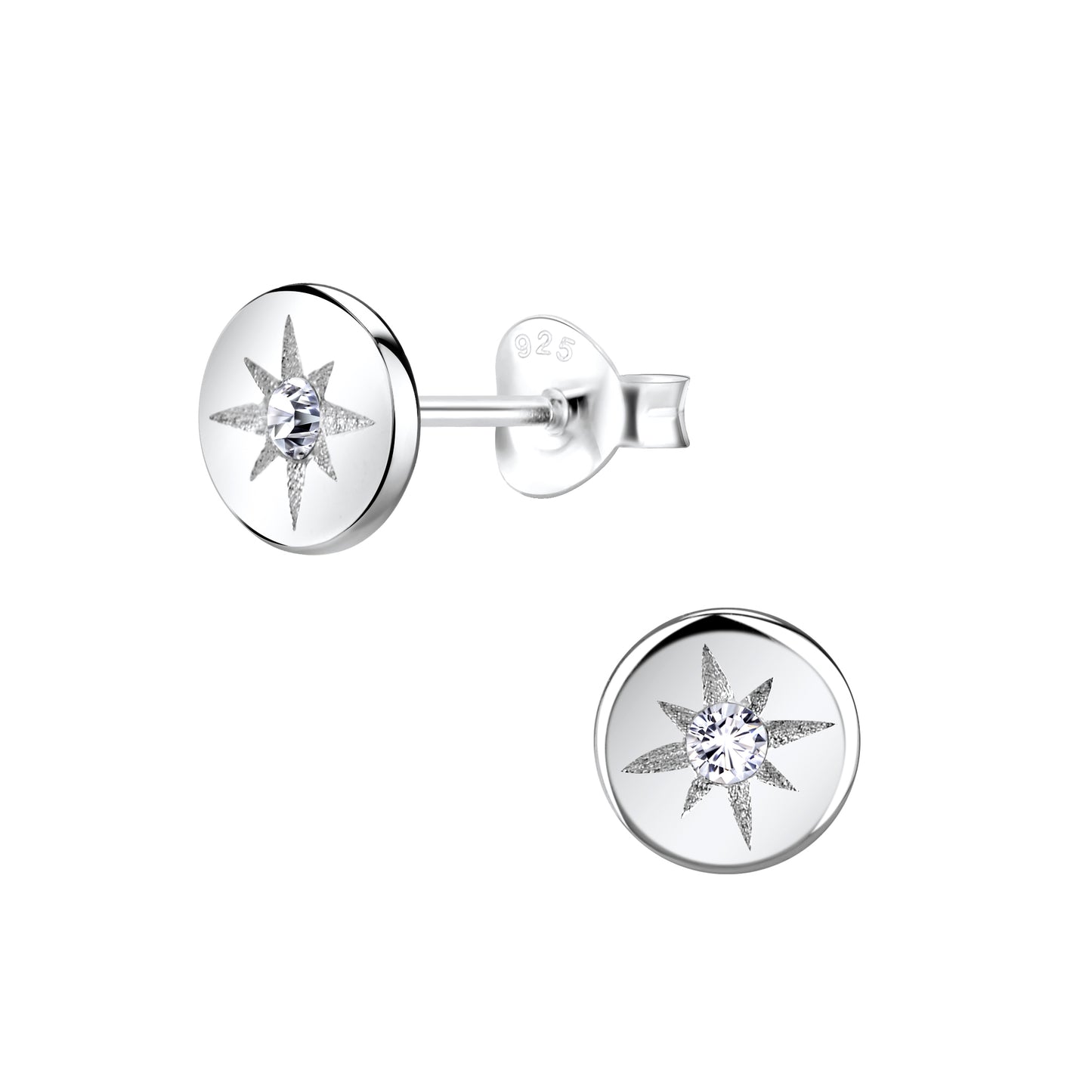 Sterling Silver Sparkle Round Stud Earrings