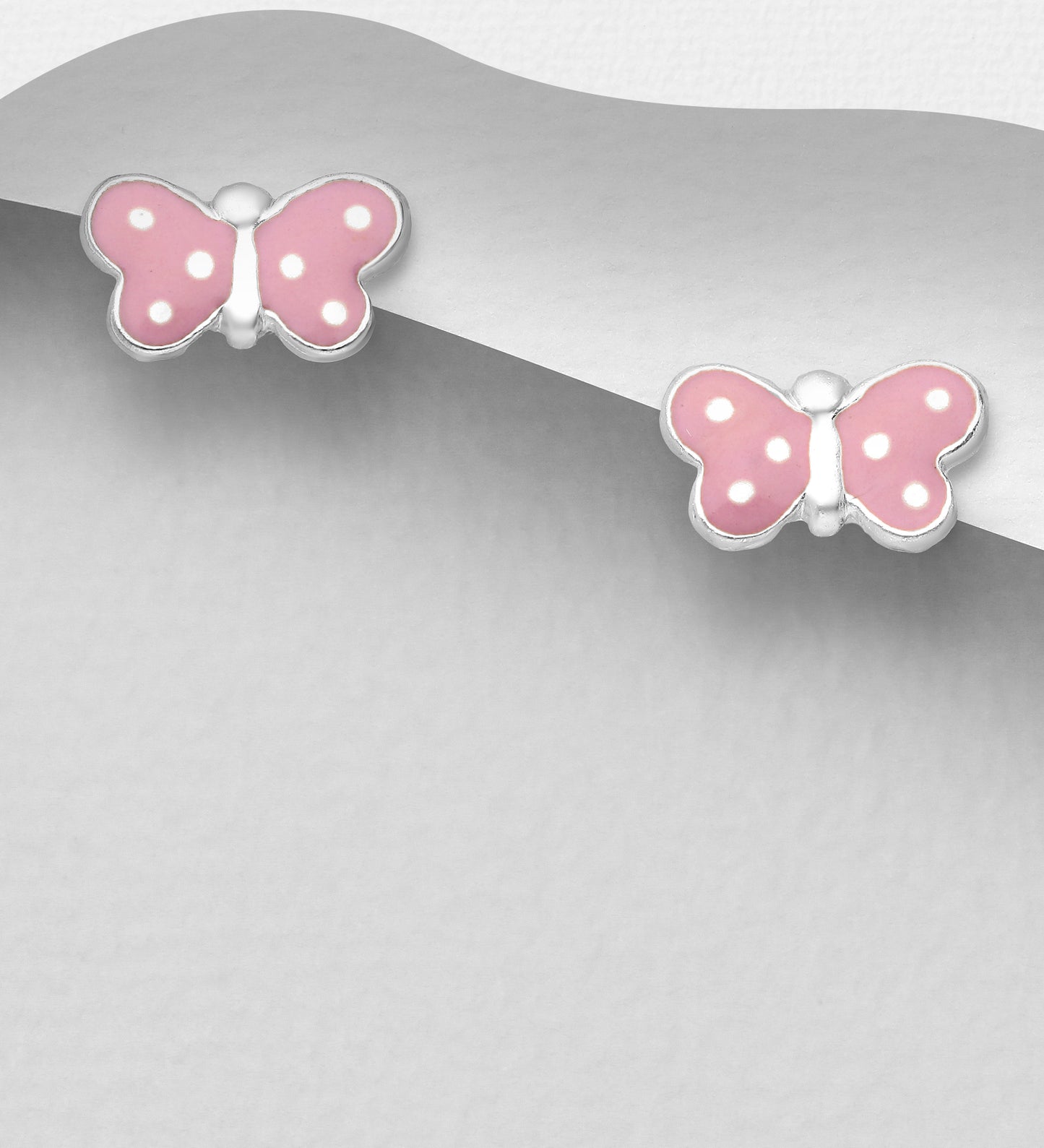 Children's Sterling Silver Pink Spotted Butterfly Stud Earrings