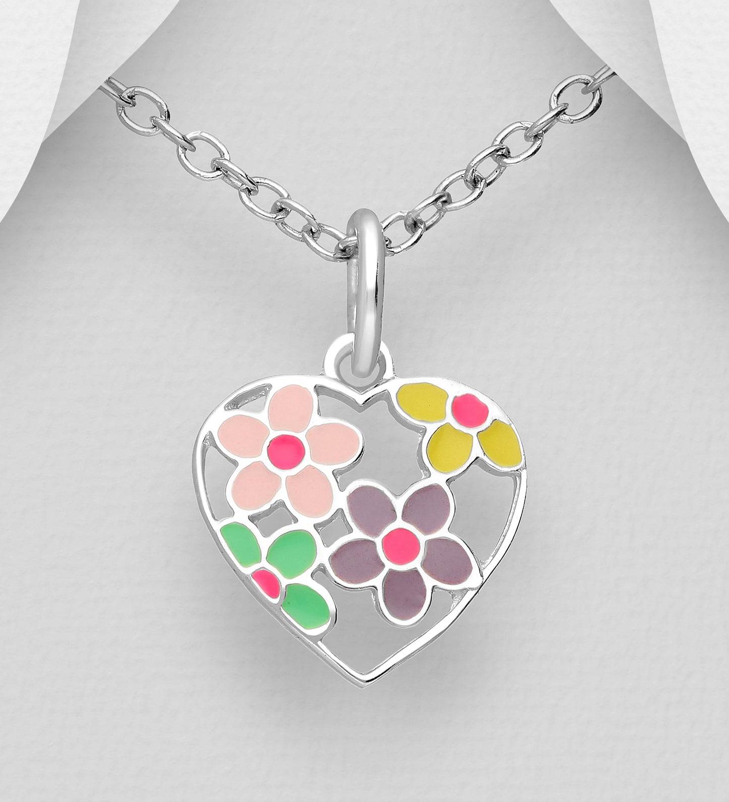 Children's Sterling Silver Heart Flower Necklace