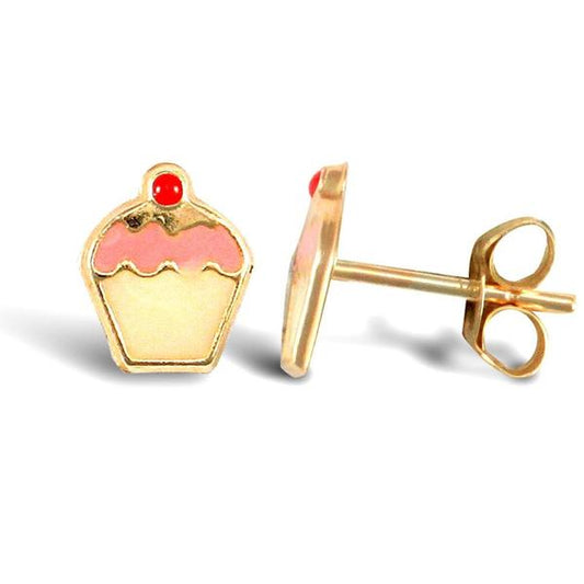 Children's 9ct Yellow Gold Cupcake Stud Earrings