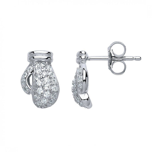 Sterling Silver CZ Boxing Glove Stud Earrings