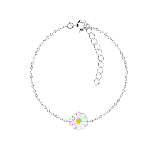 Children's Sterling Silver Glitter Daisy Flower Bracelet