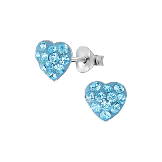 Children's Sterling Silver 7mm Blue Crystal Heart Stud Earrings