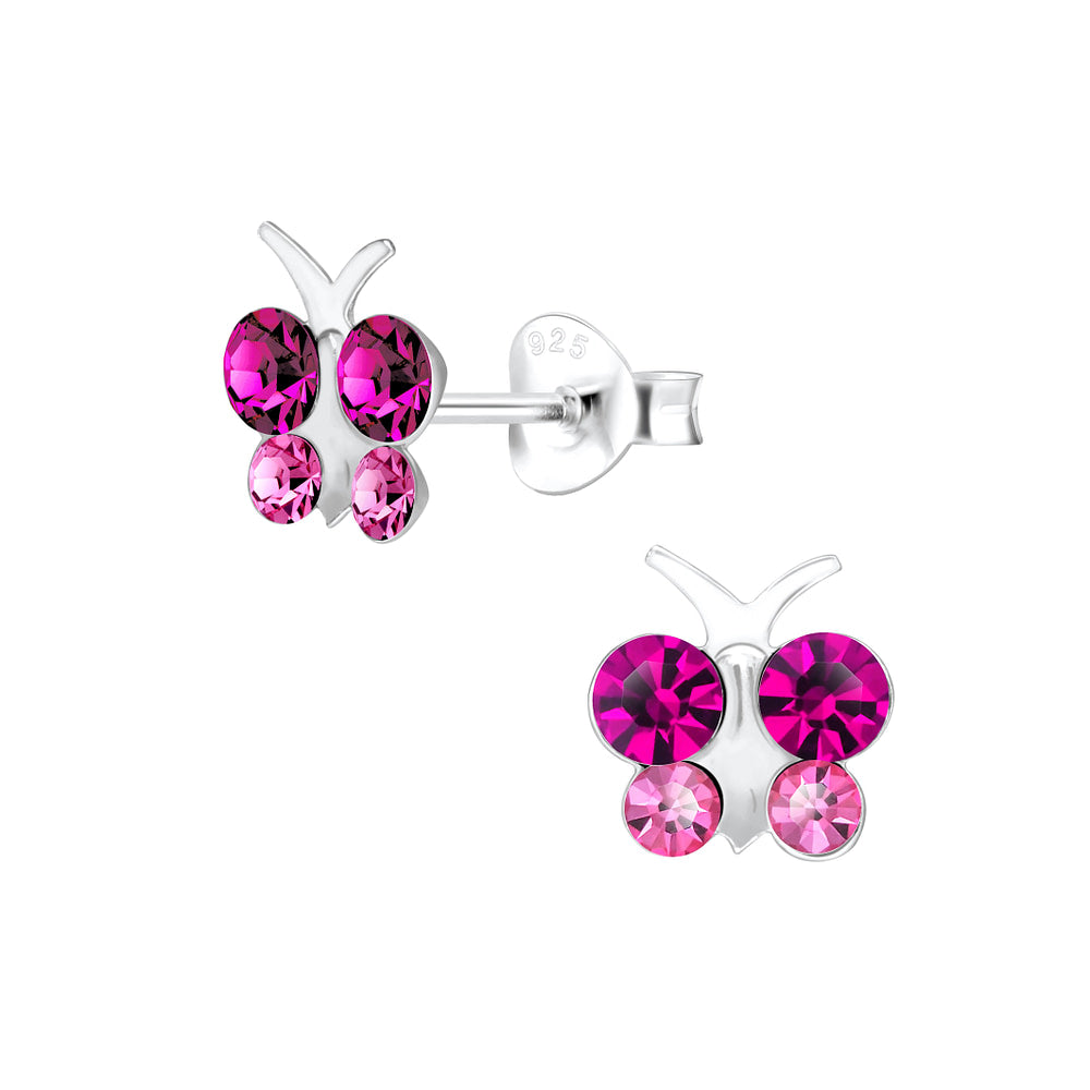 Children' Sterling Silver 2 Tone Pink Butterfly Stud Earrings