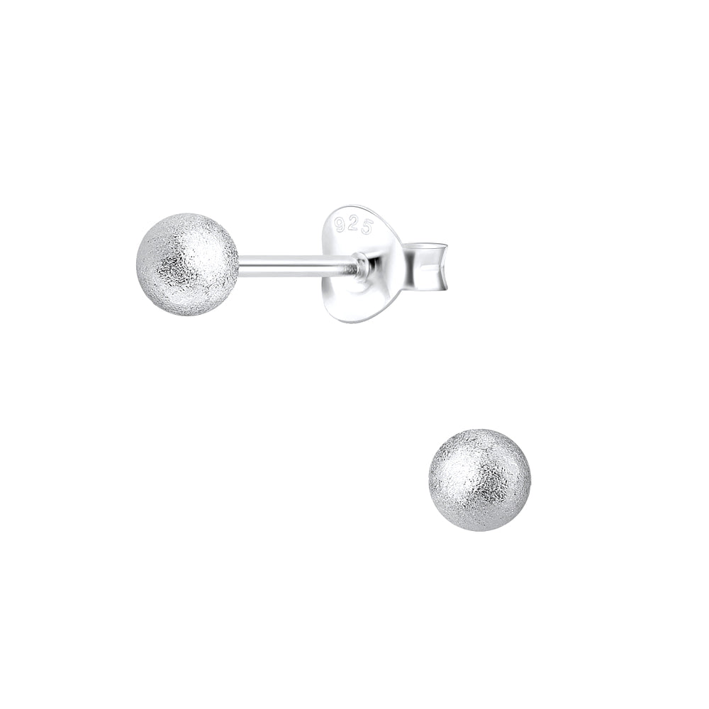 Sterling Silver 4mm Diamond Dust Ball Stud Earrings