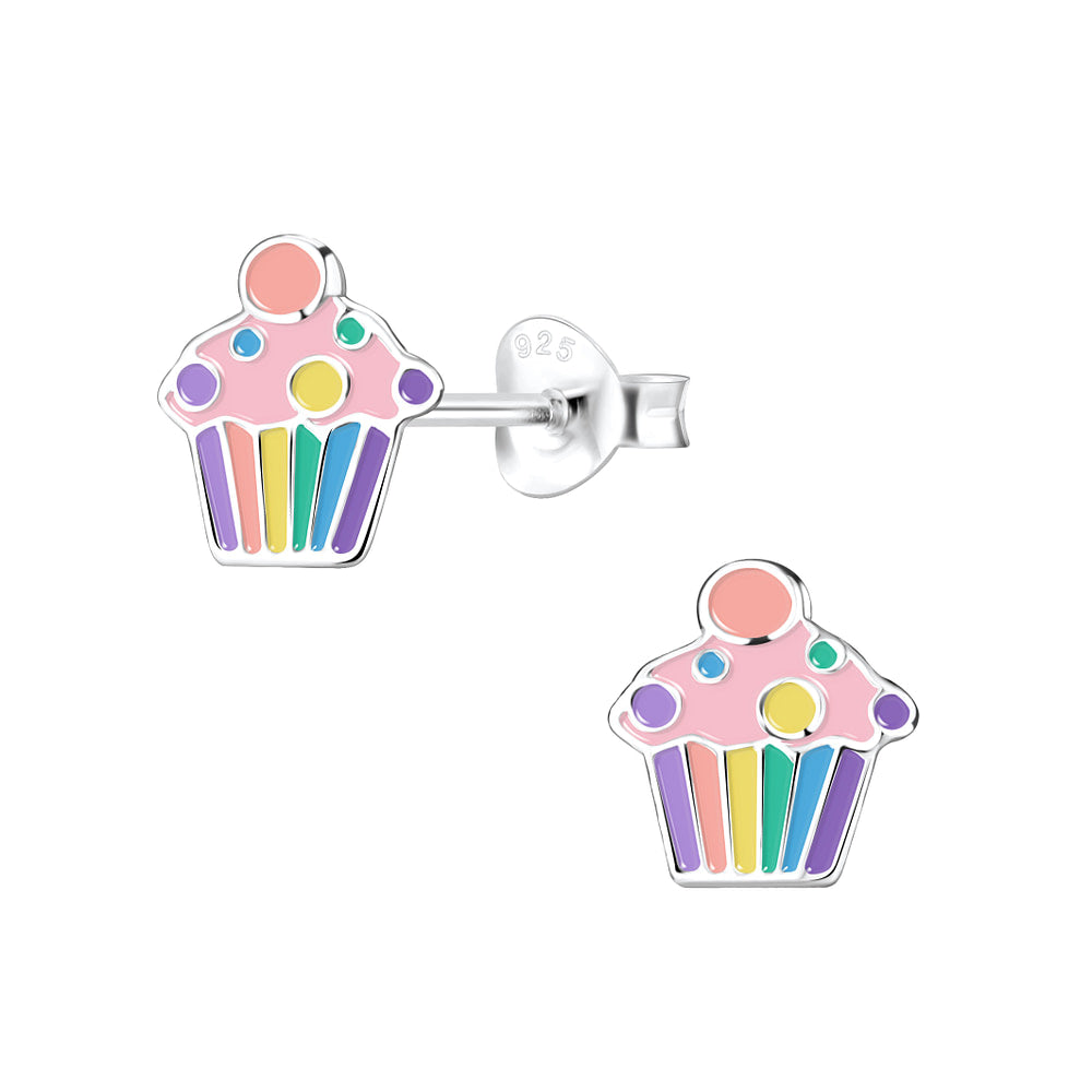 Children's Sterling Silver Yummy Cupcake Stud Earrings