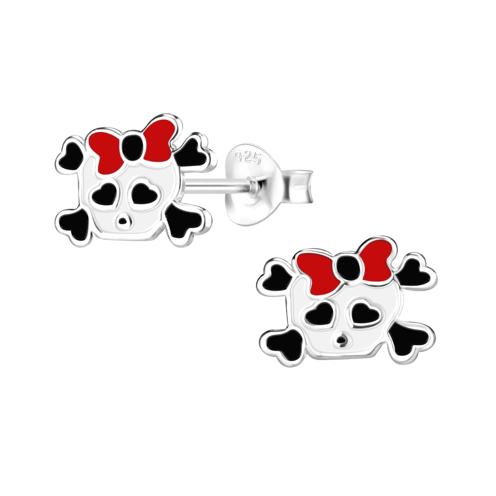 Children's Sterling Silver Skull Stud Earrings With Bow