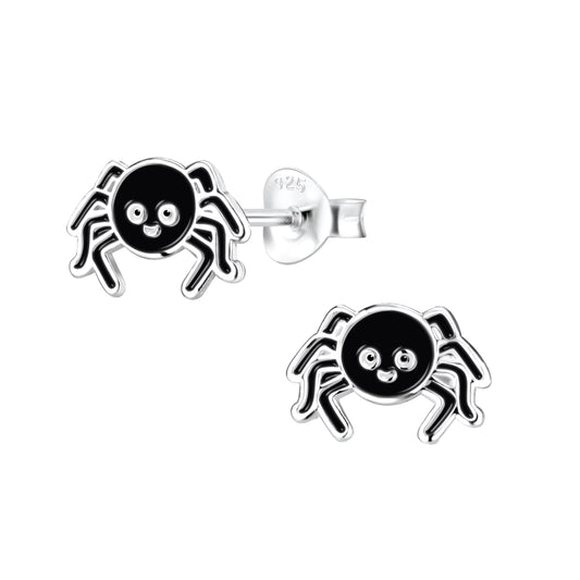 Children's Sterling Silver Black Spider Stud Earrings