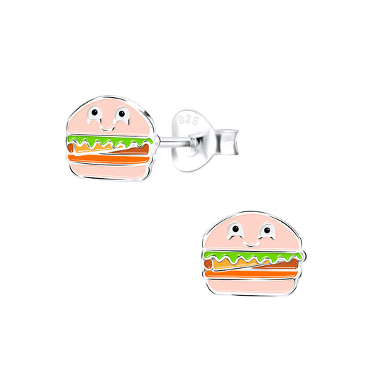 Children's Sterling Silver Burger Bun Stud Earrings