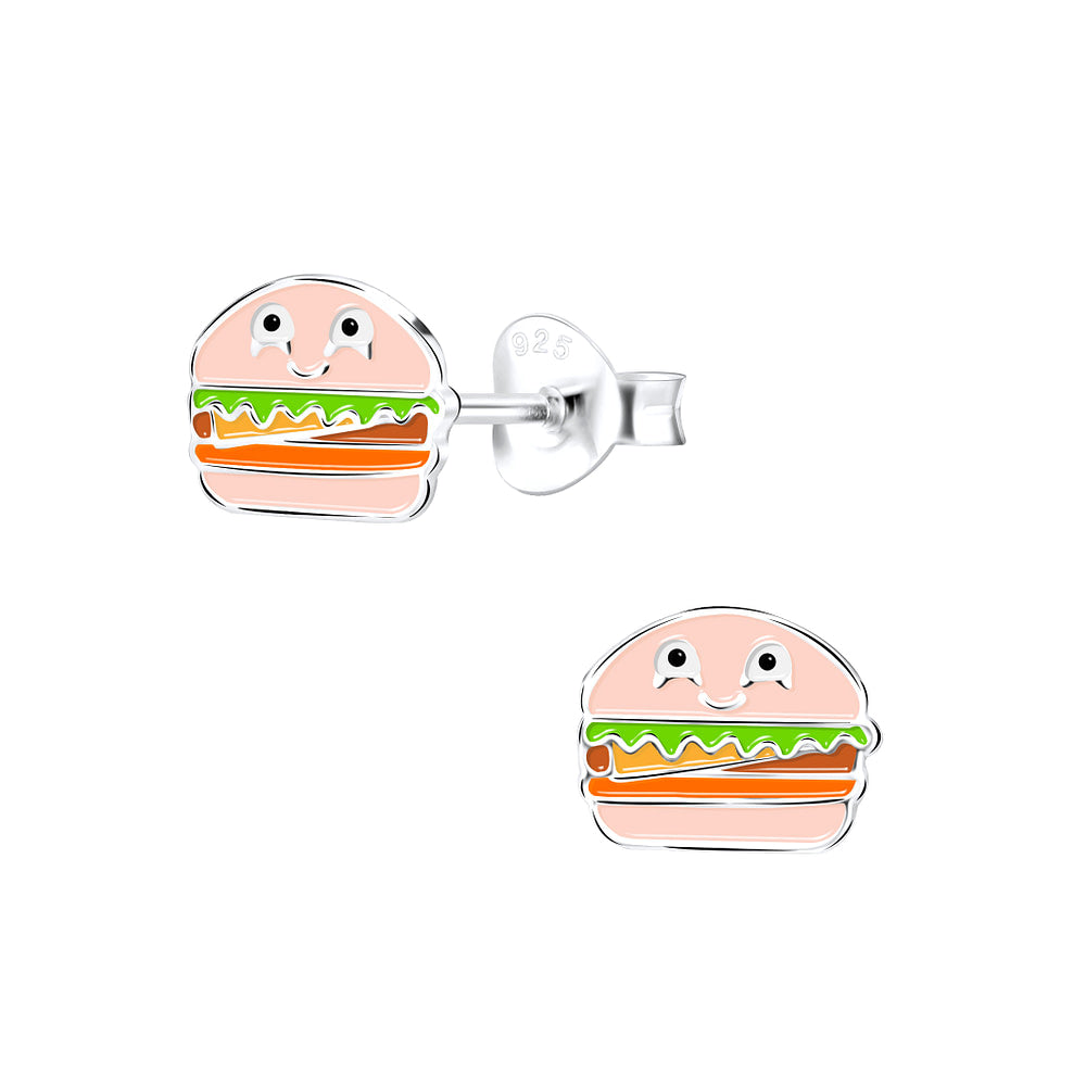 Children's Sterling Silver Burger Bun Stud Earrings