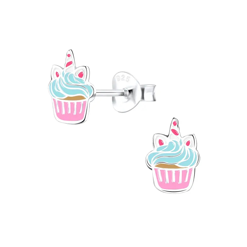 Children's 925 Sterling Silver Colourful Cupcake Stud Earrings