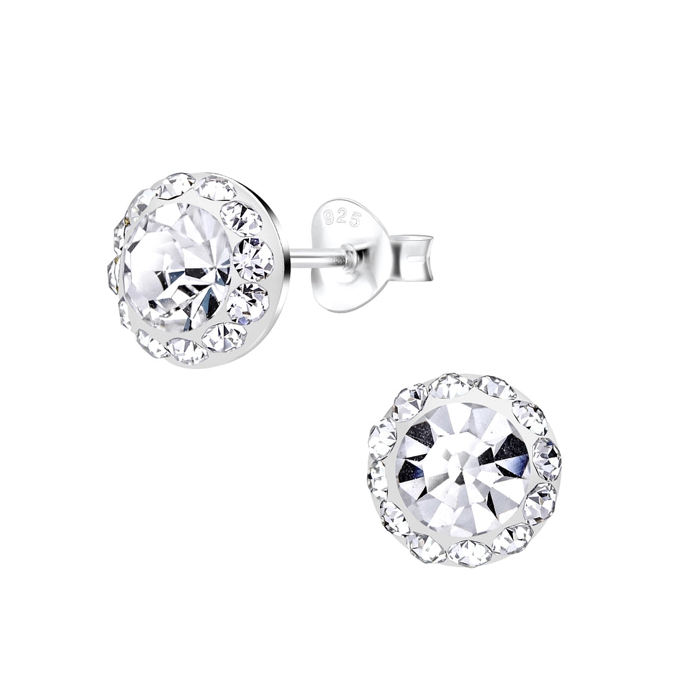 Sterling Silver Clear CZ Round Stud Earrings