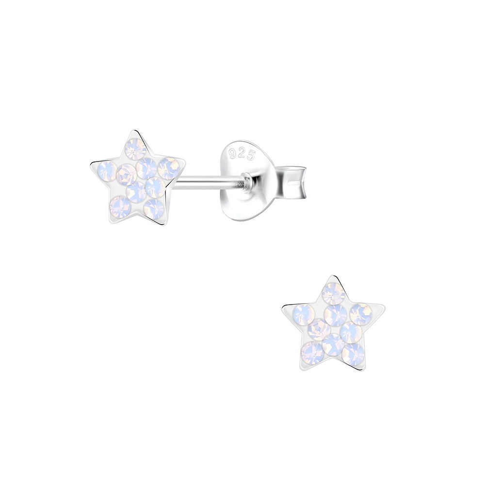 Children's Sterling Silver White Opal Star Stud Earrings