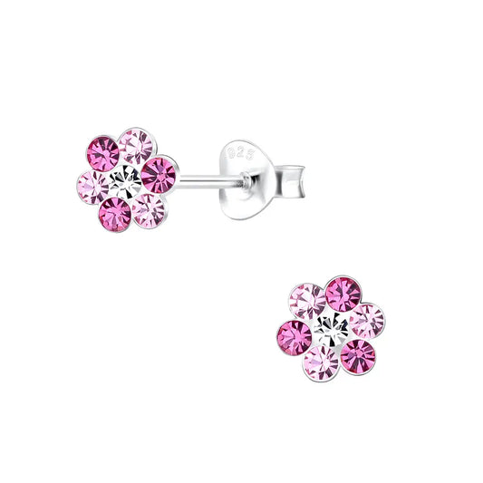 Children's Sterling Silver 6mm Pink Flower Stud Earrings