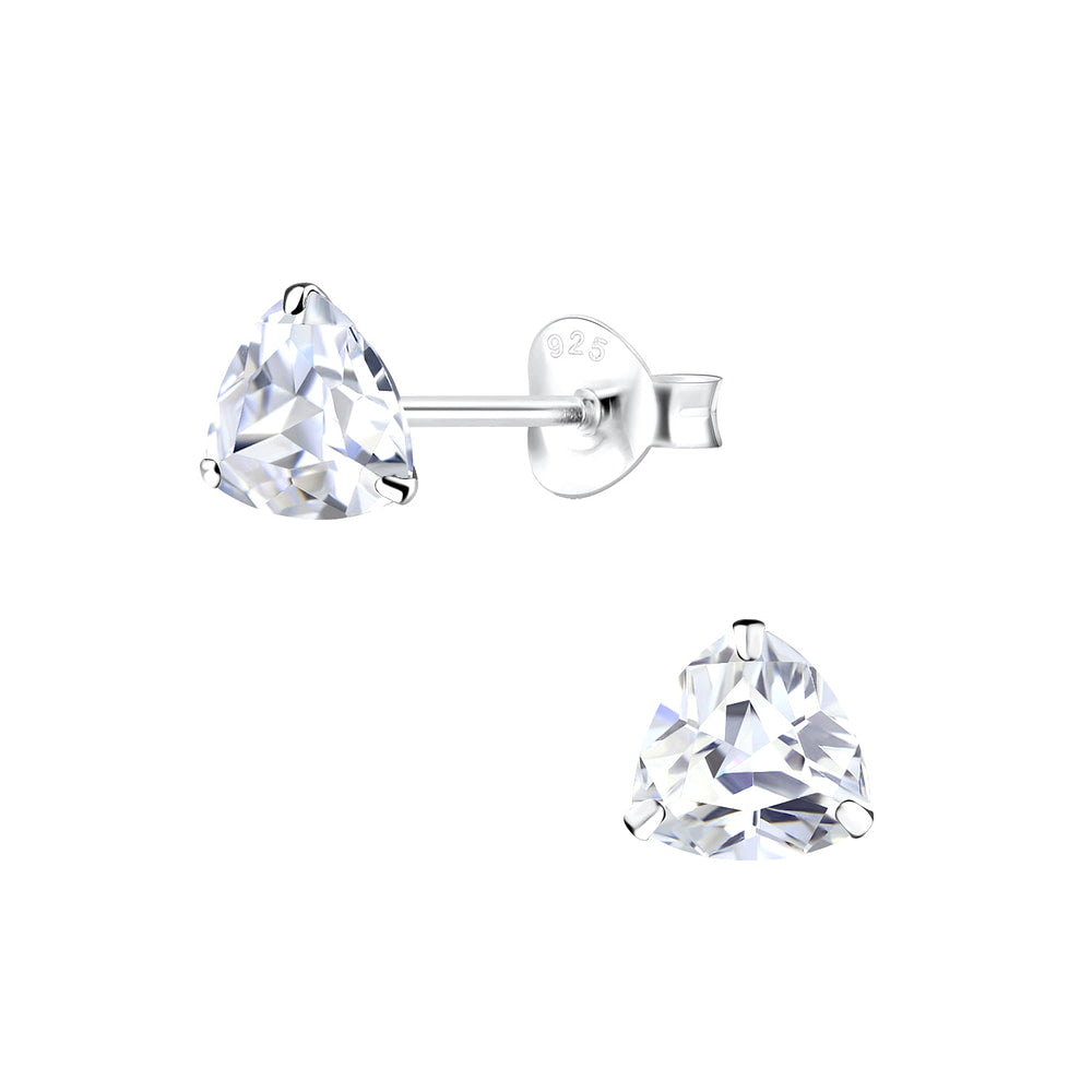 Sterling Silver Triangle Trillion Cut Cubic Zirconia Stud Earrings