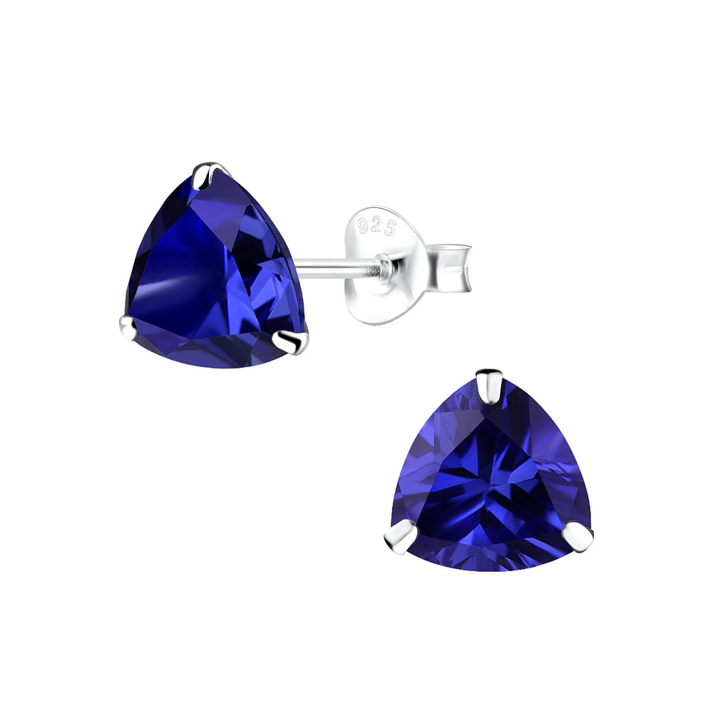 Sterling Silver 8MM Triangle Trillion Cut CZ Tanzanite Stud Earrings