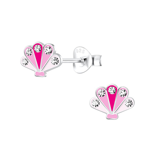 Children's Sterling Silver Pink Shell CZ Stud Earrings