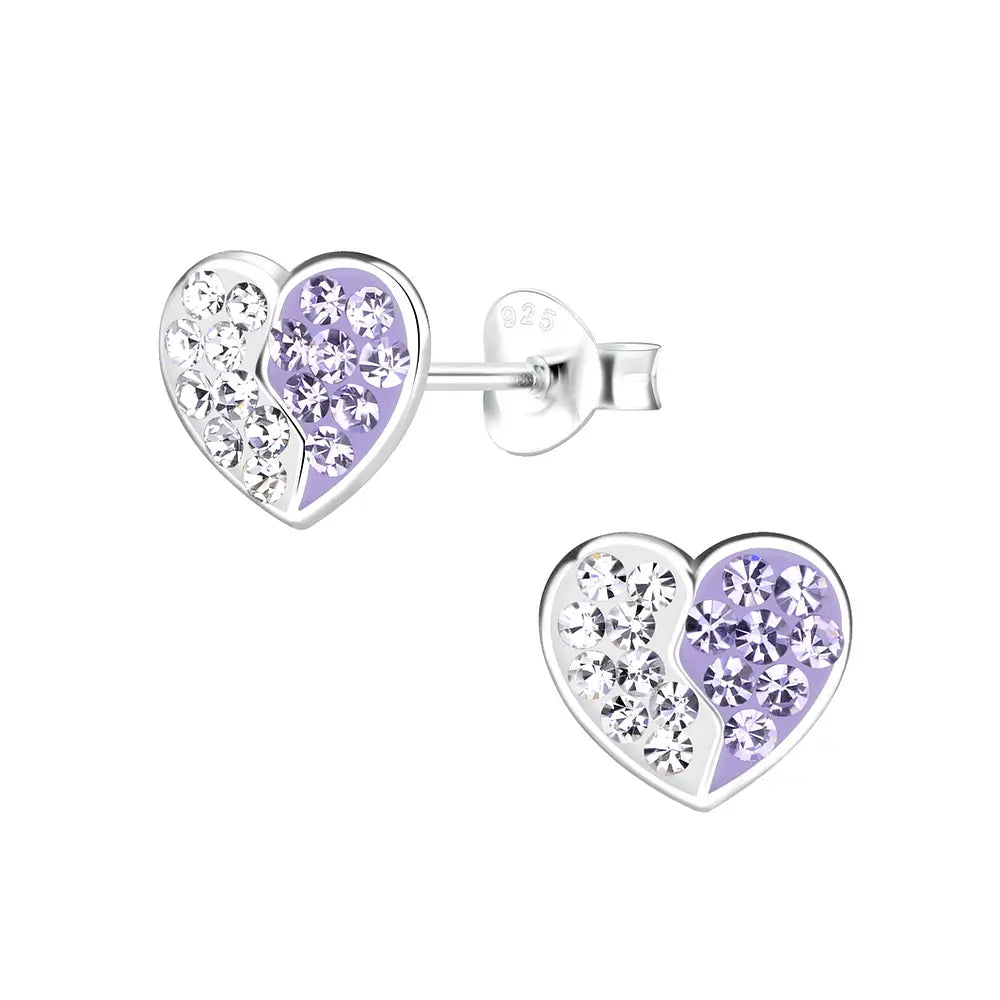 Children's Sterling Silver Crystal Heart Stud Earrings