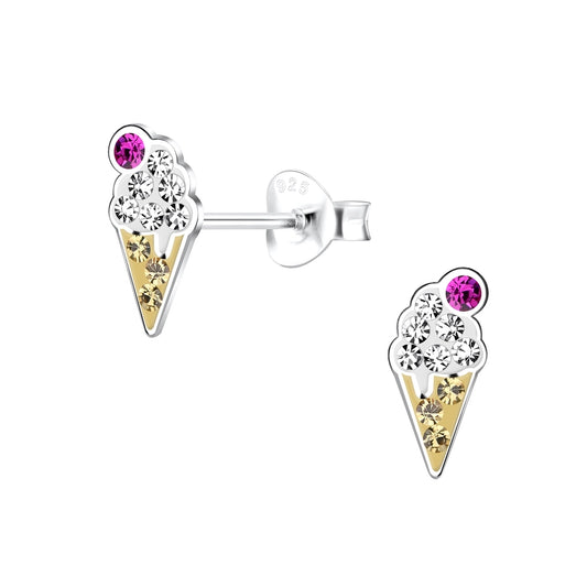 Children's 925 Sterling Silver Crystal Ice Cream Ear Stud