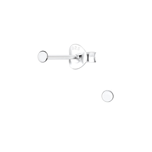 Sterling Silver Flat 2mm Tiny Round Disc Stud Earrings