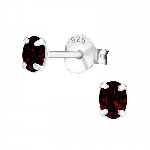 Sterling Silver Small Garnet Oval Stud Earrings