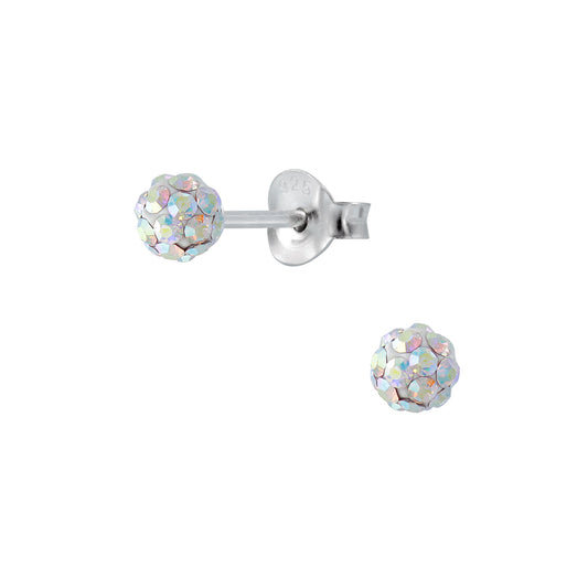 Children's Sterling Silver AB Crystal Ball Stud Earrings - Melchior Jewellery 