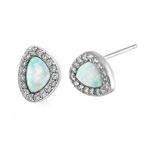 Sterling Silver White Opal & CZ Stud Earrings