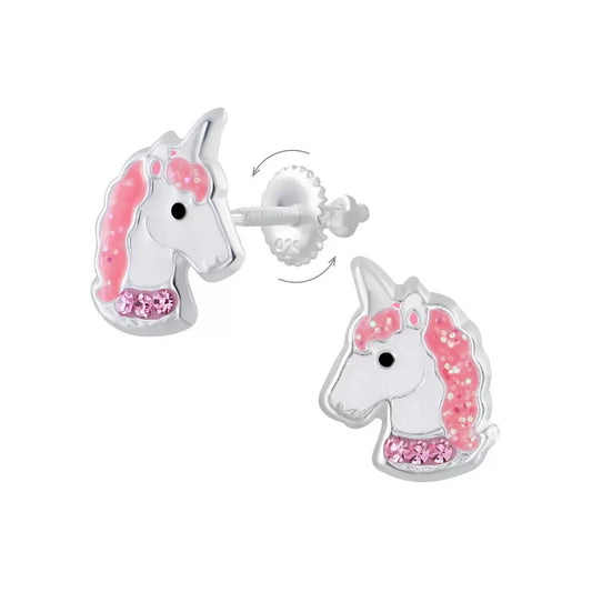 Children's Sterling Silver Sparkly Unicorn Screw Back Earrings