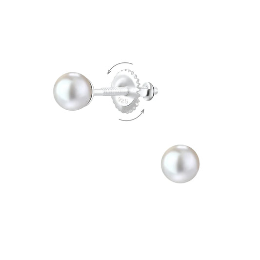 children's sterling silver 4mm white pearl screw back earrings