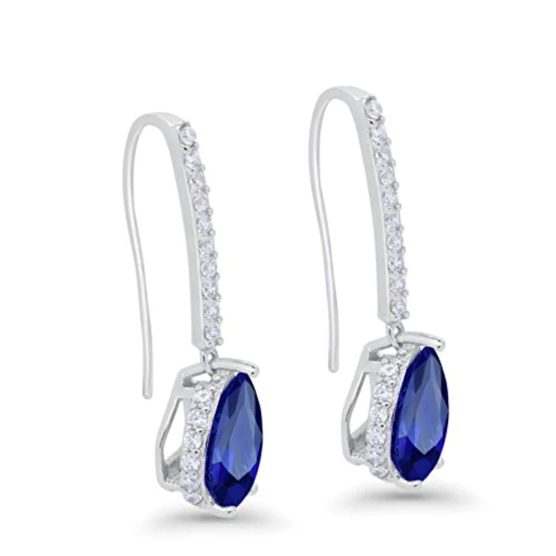 Sterling Silver Blue Sapphire Teardrop Drop Silver Earrings