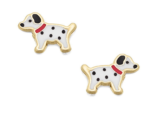 Children's 9ct Yellow Gold Enamel Dalmatian Dog Stud Earrings