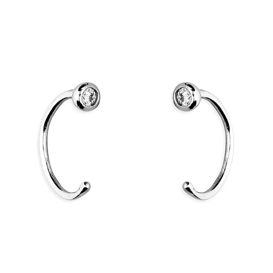 Sterling Silver Small CZ Pull-Through Hoop Earrings