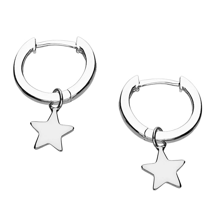 Sterling Silver Plain Star On Huggie Hoop Earrings
