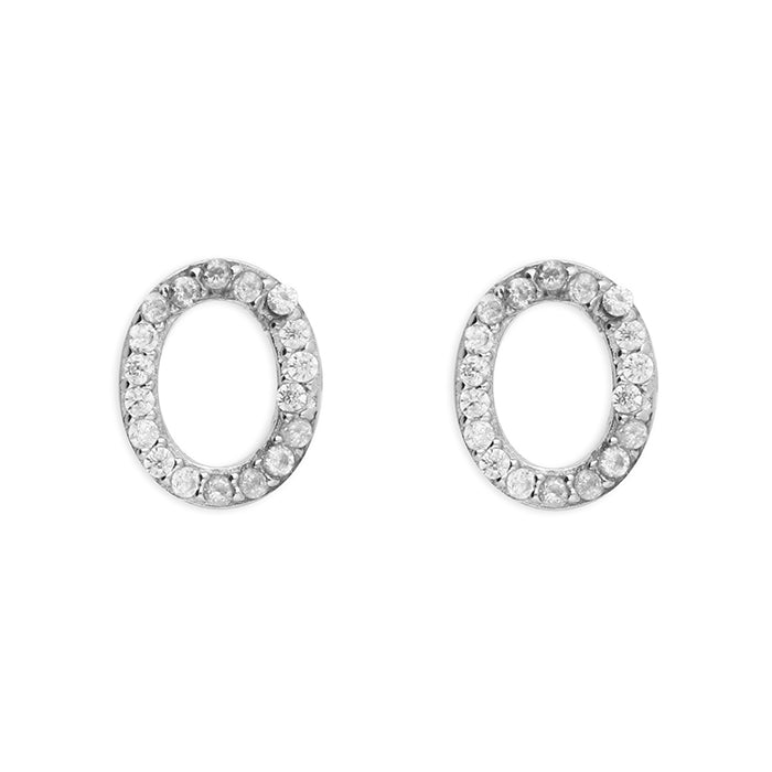 Sterling Silver Cubic Zirconia Alphabet Letter O Stud Earrings